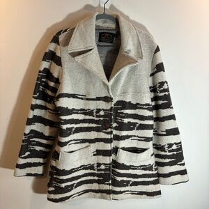 LOGHOUSE Sz M 100% Wool Cardigan Point Lapel Button Closure Pockets Side Slit